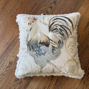 Exquisite Rooster Throw Pillow Tapestry 20" Down Insert French Country Farmhouse